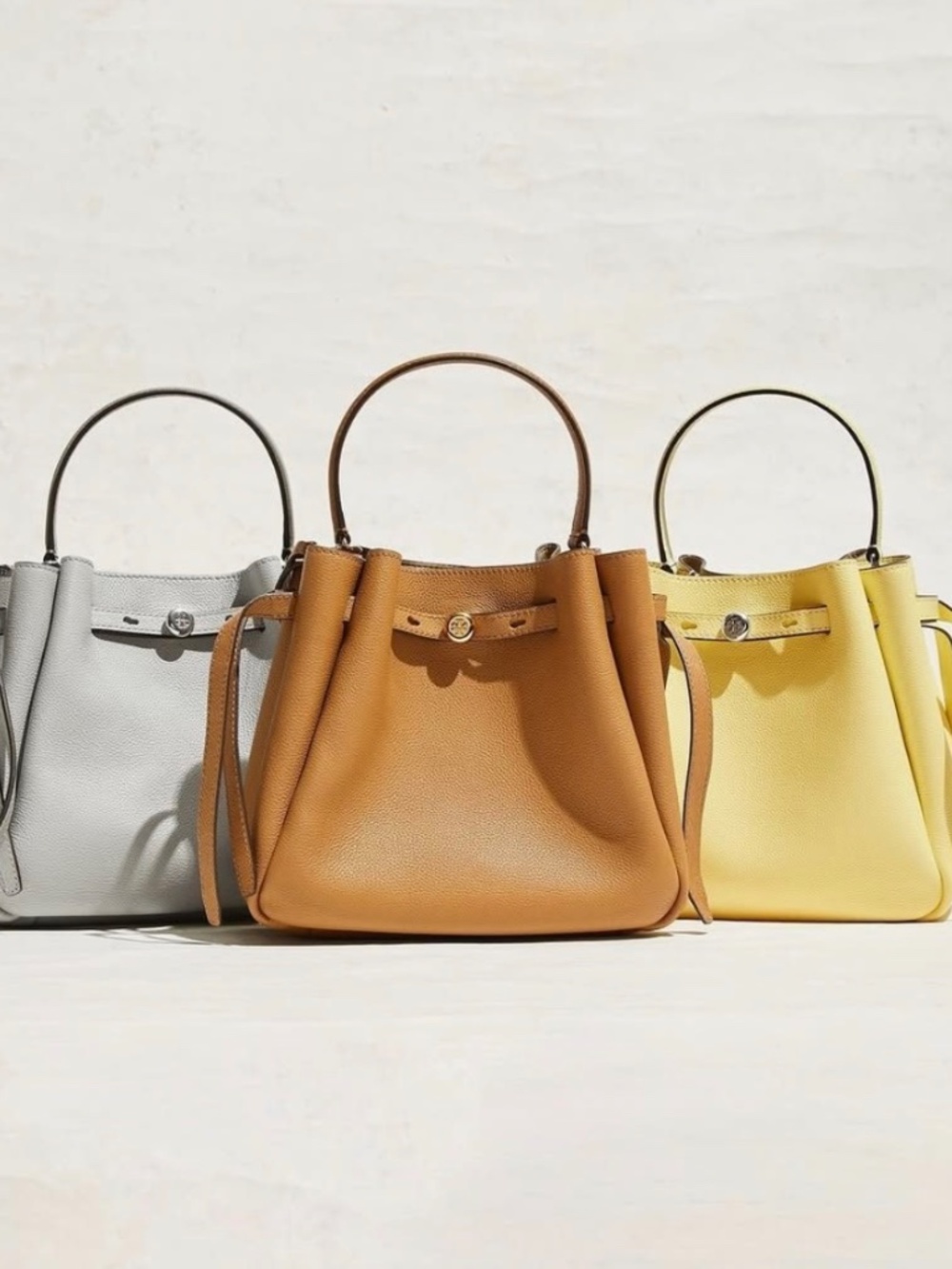 NWT Tory Burch Romy Pebbled Leather Bucket Bag Lemon Crossbody Dust Bag - Picture 6 of 11